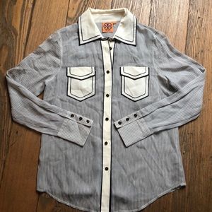 Tory Birch sheer button down silk blouse